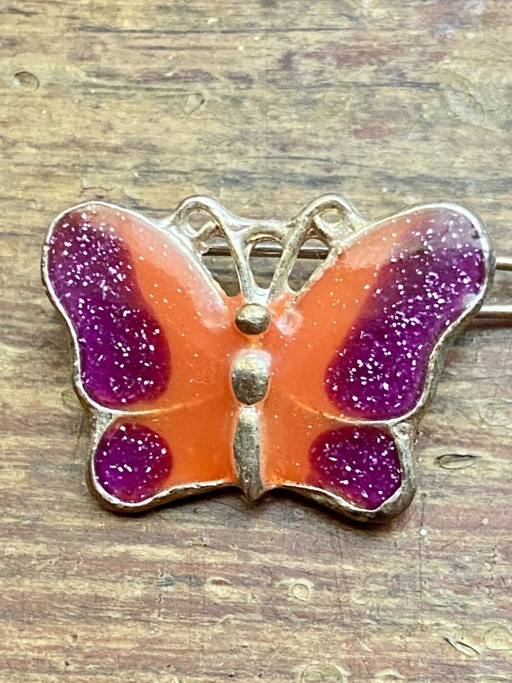 Purple Pink Enamel Glitter Butterfly Vintage Hair Clip Barrette Y2K Whimsigoth